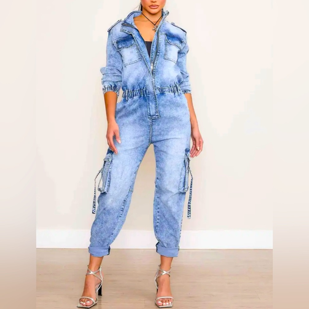 Private Label Light Blue Denim Jumpsuit